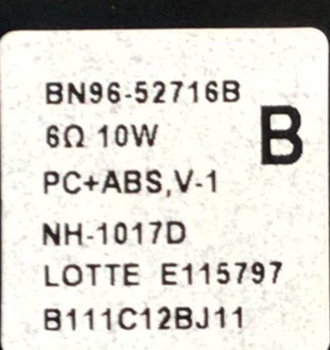 KIT DE BOCINAS (2PZS) SAMSUNG / NUMERO DE PARTE BN96-52716B / 6Ω  10W / PC+ABS,V-1 / NH-1017D / E115797 / B111C12BJ11 / BN9652716B / 52716B / NUMERO DE PANEL CY-QA055FHHV1H / MODELO QN55LS03ADFXZA - Imagen 2